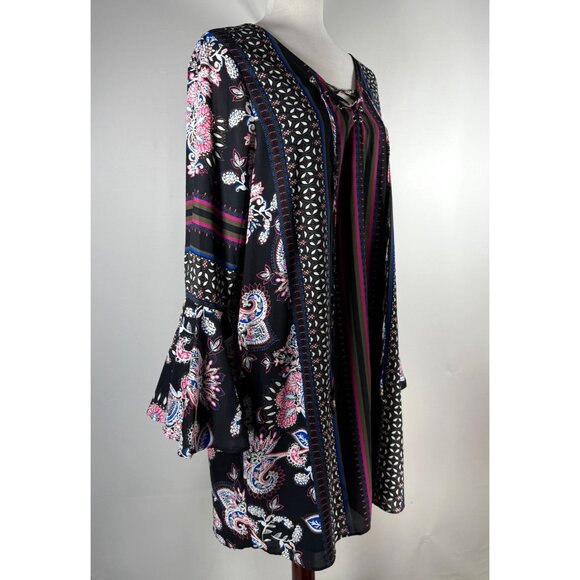 Ella Moon Dress Big Bell Sleeves Multicolor Paisley‎ Size XL Boho Goth Artsy NWT - Picture 3 of 16
